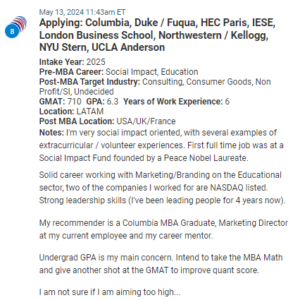 MBA admissions candidate from Latin America with a decent GMAT but a lower GPA. 