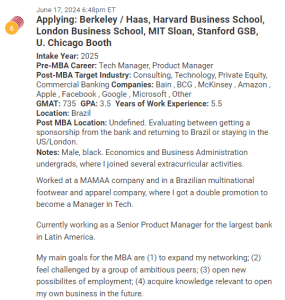 MBA applicant from Brazil with a 735 GMAT.