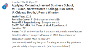 MBA admissions candidate who has worked in manufacturing and consulting.