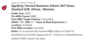 MBA applicant from Australia, work at one of the MBB firms. 