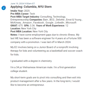MBA candidate who has had to navigate their career with a chronic illness. 
