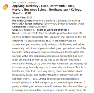 MBA applicant who works in the area of life sciences.