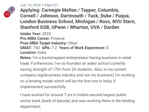 MBA applicant from India with a 760 GMAT score.