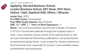 Environmental scientist seeking an MBA. 