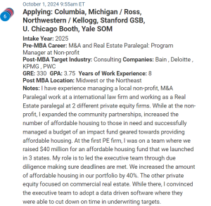 MBA applicant who has experienced homelessness, and is now working in the affordable housing domain.