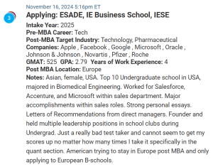 American MBA admissions candidate seeking to transition to Europe.