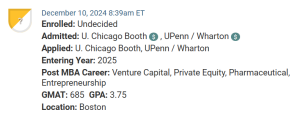 MBA applicant who is deciding between admit decisions from UPenn / Wharton and Chicago / Booth.