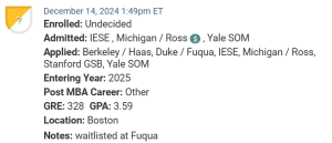 MBA applicant who is deciding between Yale SOM, Michigan / Ross and IESE.