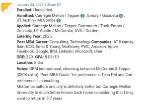 MBA candidate who is choosing between CMU / Tepper and Texas / McCombs. 