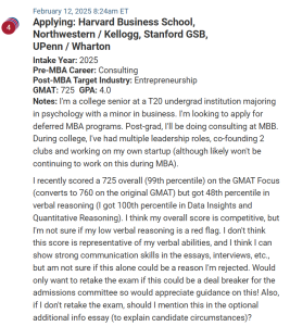 Deferred MBA admissions candidate with a super profile.